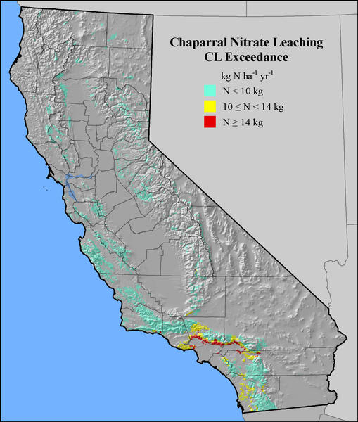 California Chaparral NO3 Exceedance map