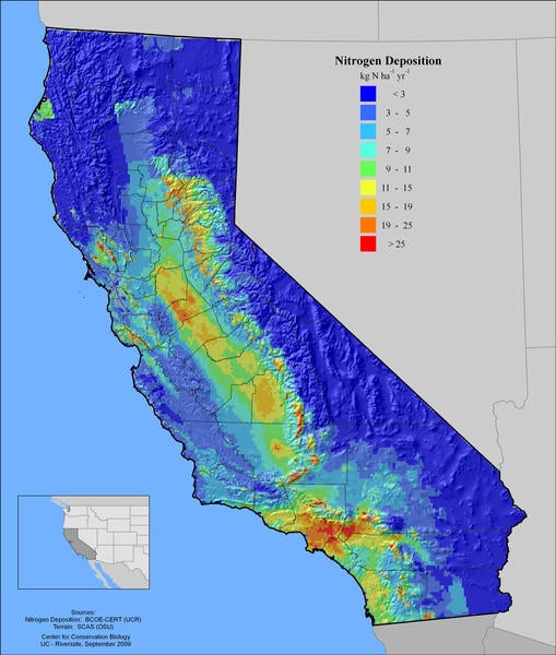 California Nitrogen Deposition 2002 map