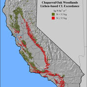 California Chaparral & Oak Lichen CL Exceedance map