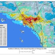 Total Annual Deposition Nitrogen deposition map for Southern California in 2002.