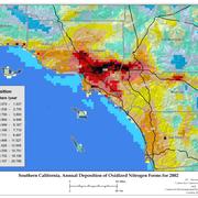 Annual Deposition of Oxidized Forms Nitrogen deposition map for Southern California in 2002.