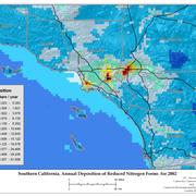 Annual Deposition of Reduced Forms Nitrogen deposition map for Southern California in 2002